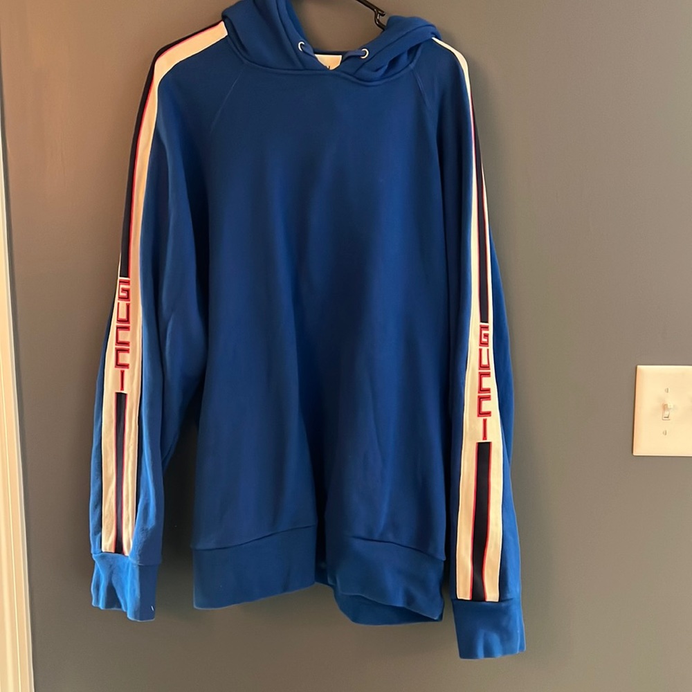 Gucci XXXL - Blue Webbing-Trimmed Loopback Cotton-Jersey Hoodie